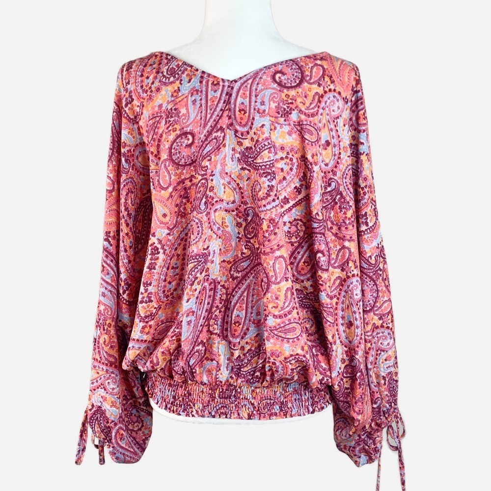 NEW Umgee Paisley Print Med Balloon Sleeves V-Neck Flowy Statement Sleeves - Picture 5 of 13